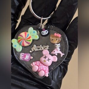 Cute Heart-Shaped Kids Keychain with Pink Accents